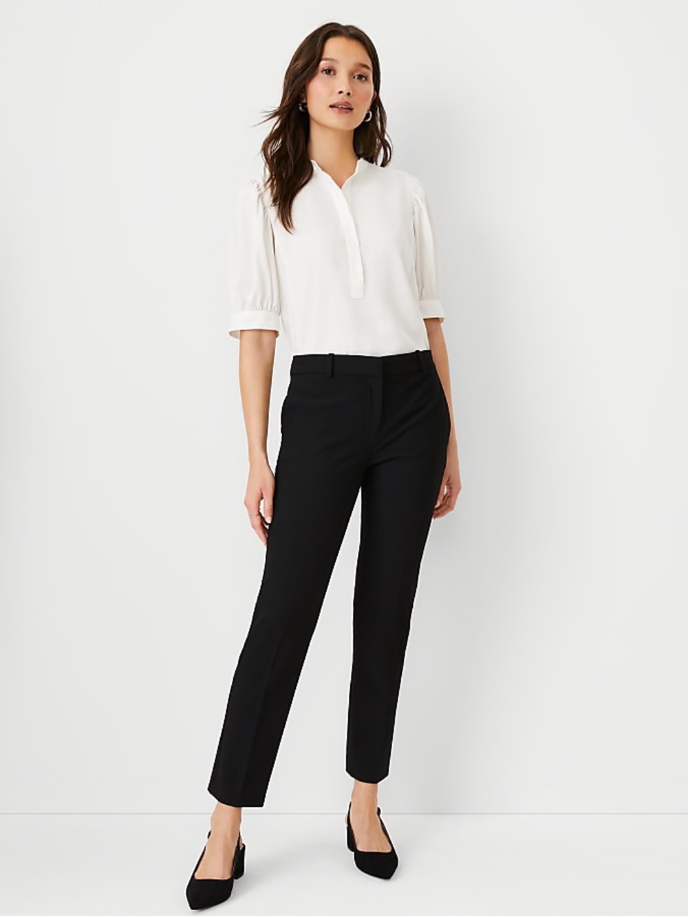 NWT $109 Ann Taylor The Ankle Mid-Rise Slim Leg Pant Black 12 Bi-Stretch